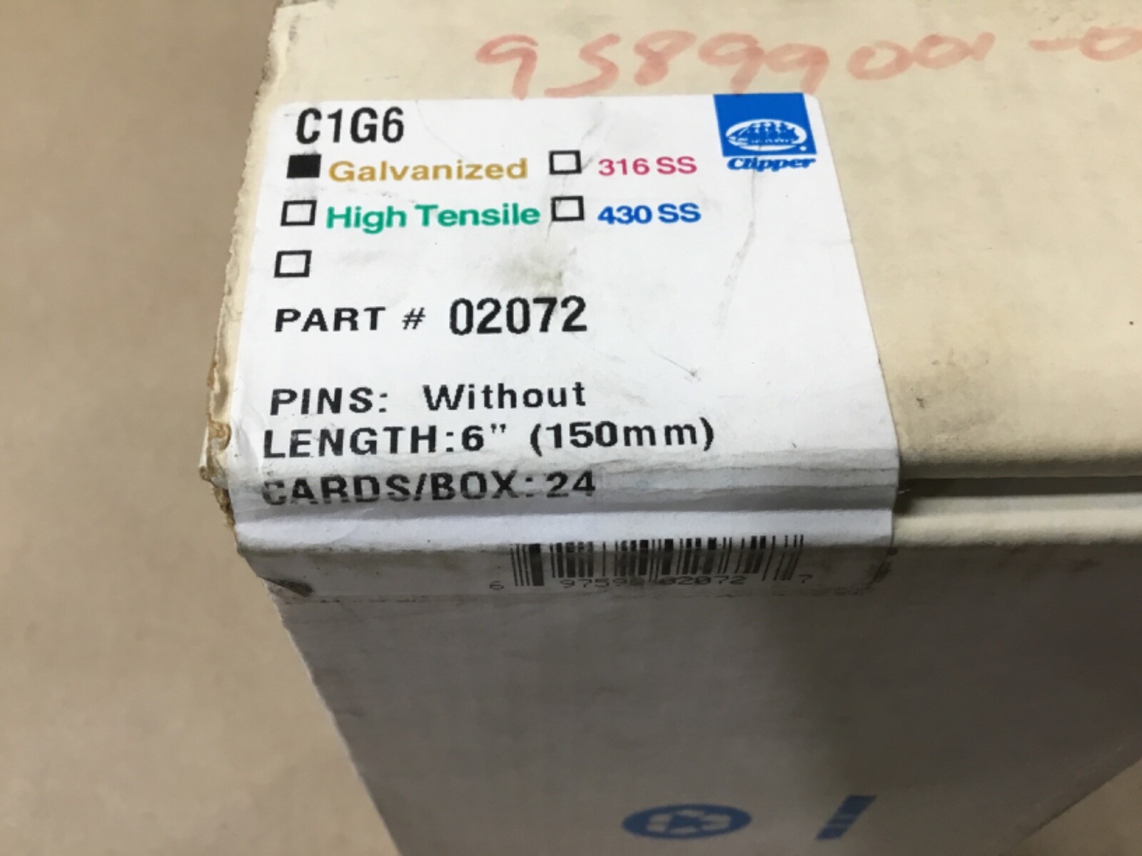 Box Of 24 Clipper C1G6 Belt Fasteners 6″ Without Pins 02072 Galvanized #20G86RM