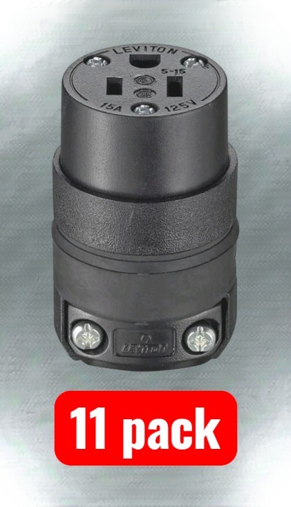 (11)-Leviton 15A 125V 3-Wire 2-Pole NEMA 5-15R Electric Cord Connector 000-515CR