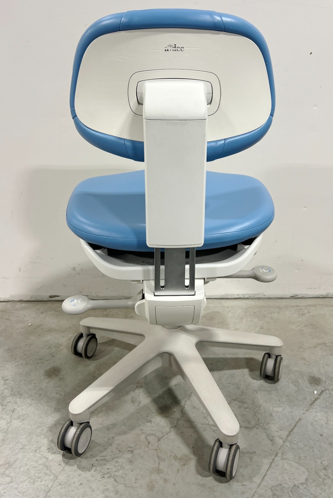 Adec 521 Doctors Stool S/n A12199. NEW Ultra Leather Upholstery Lt Blue