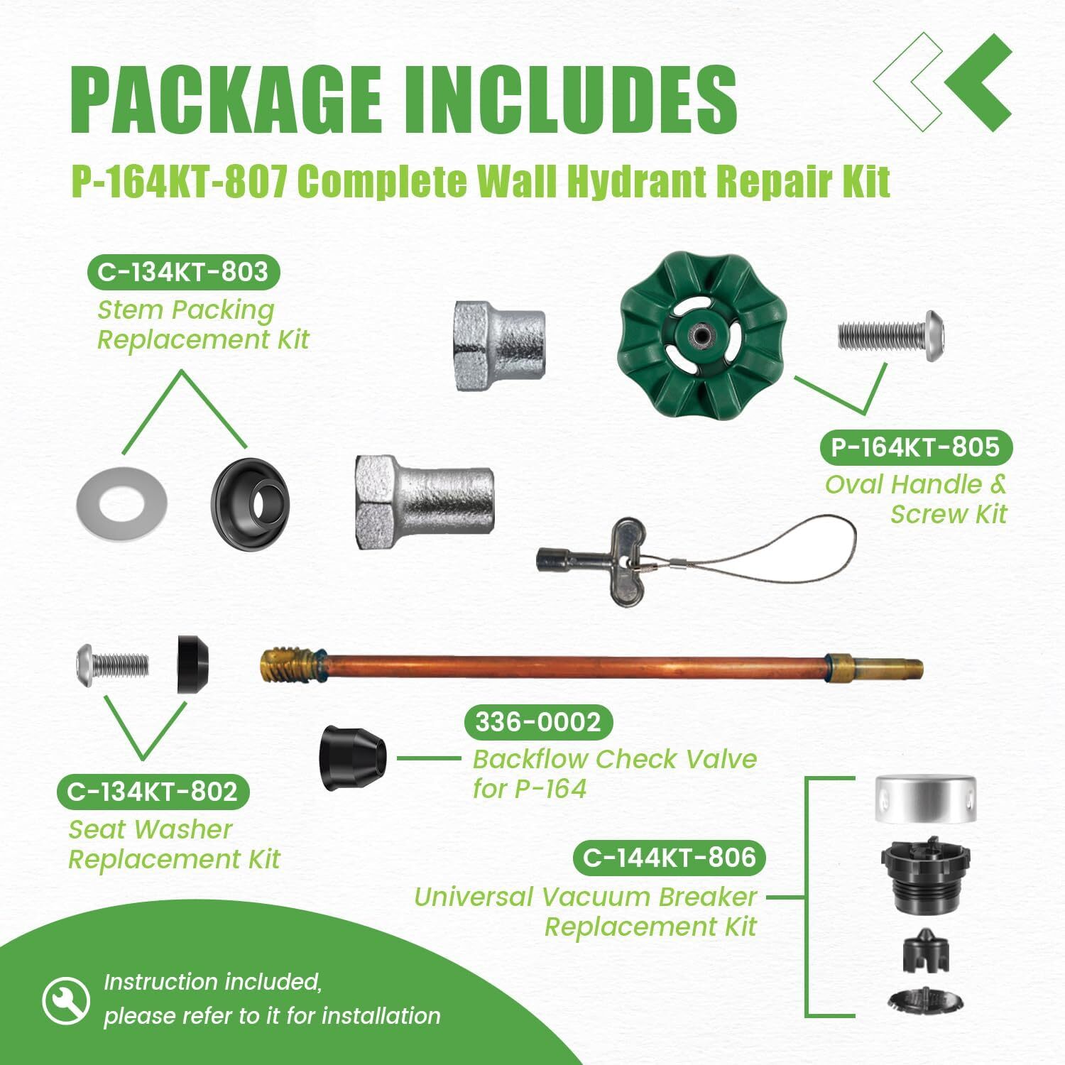 for Prier P-164KT-807 P-164 Overhaul Kit Complete Wall Hydrant Service Repair