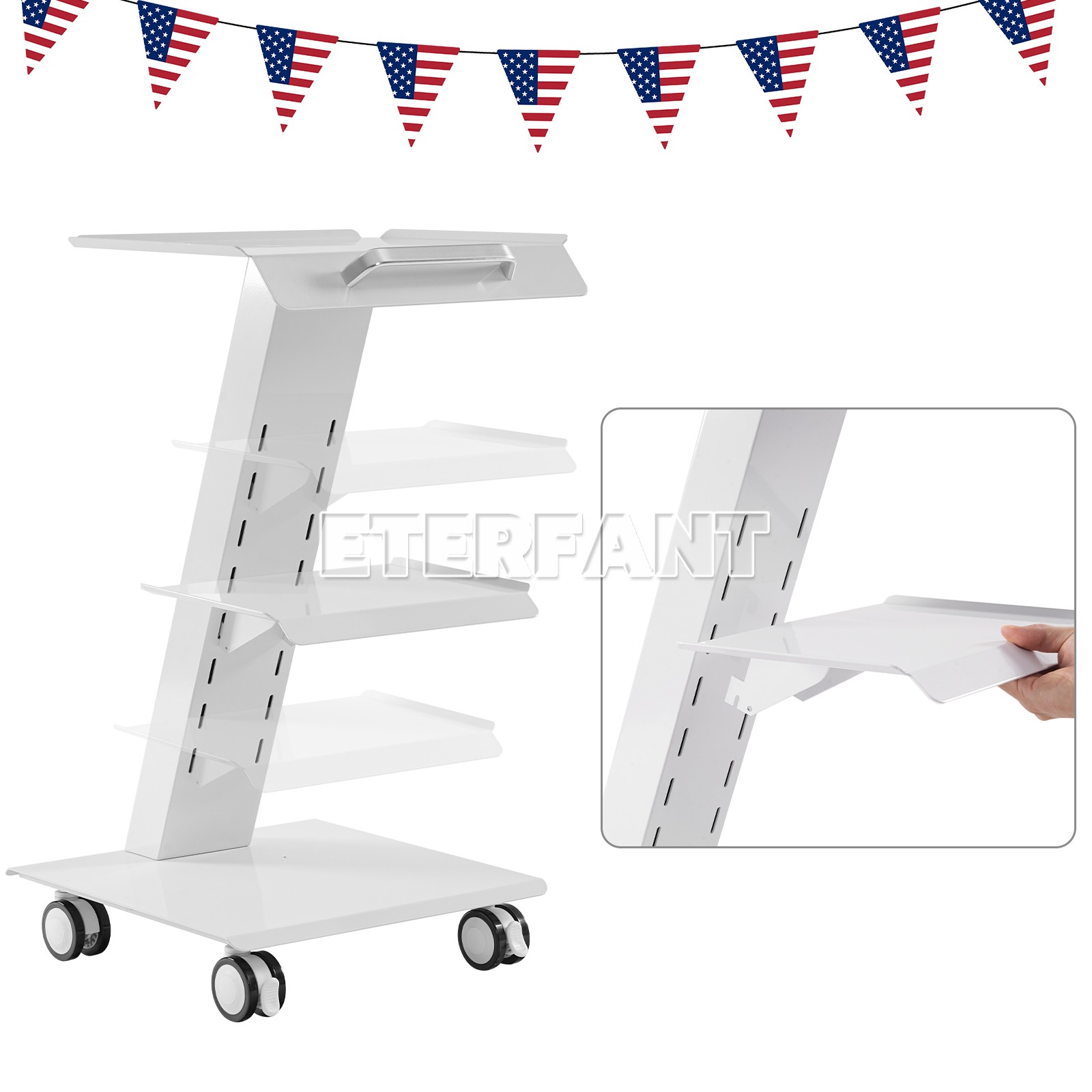 Dental 4 Drawers Mobile Acrylic Cabinet Wooden Cart/Trolley Cart with Socket US