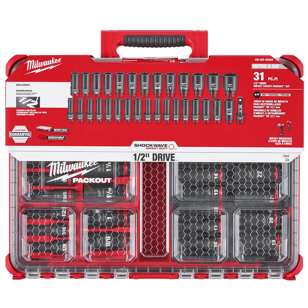 Milwaukee 49-66-6806 SHOCKWAVE 1/2” Impact Duty Socket PACKOUT Set – 31 PC