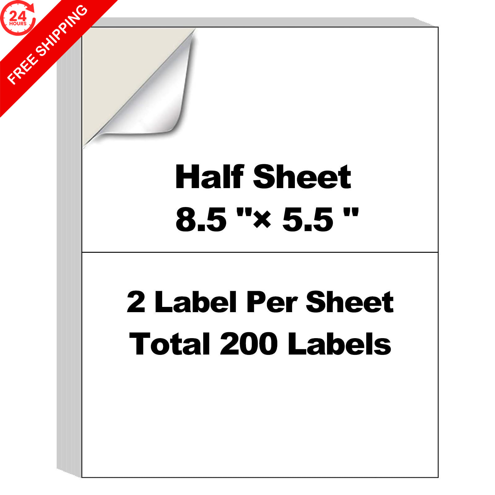 200 Half Sheet Shipping Labels 8.5×5.5 Inch 100 8-1/2″×5-1/2″ | 2-up, White
