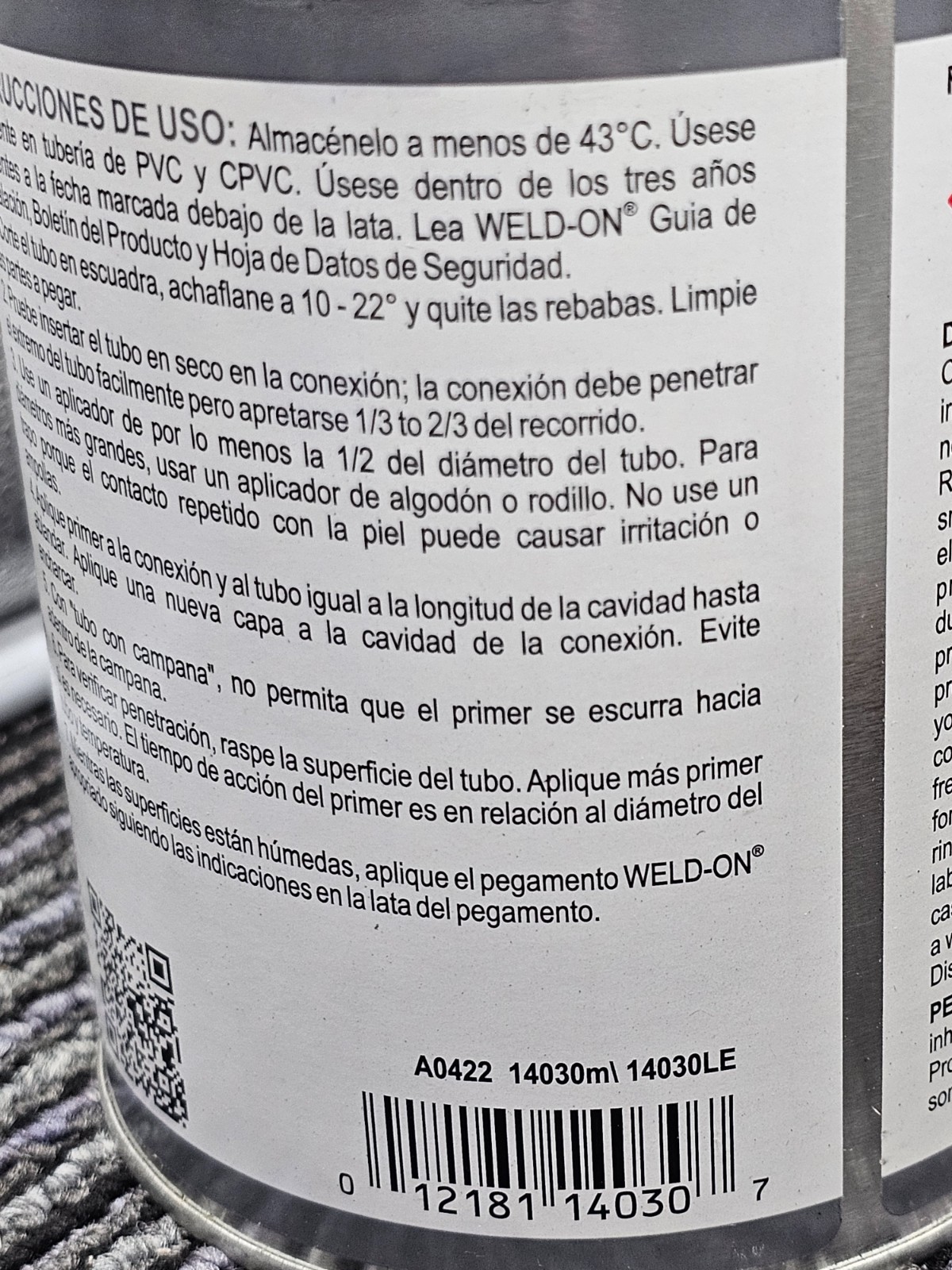 Weld-On 14030 PVC / cPVC Primer Clear Primer Plumbing, Quart