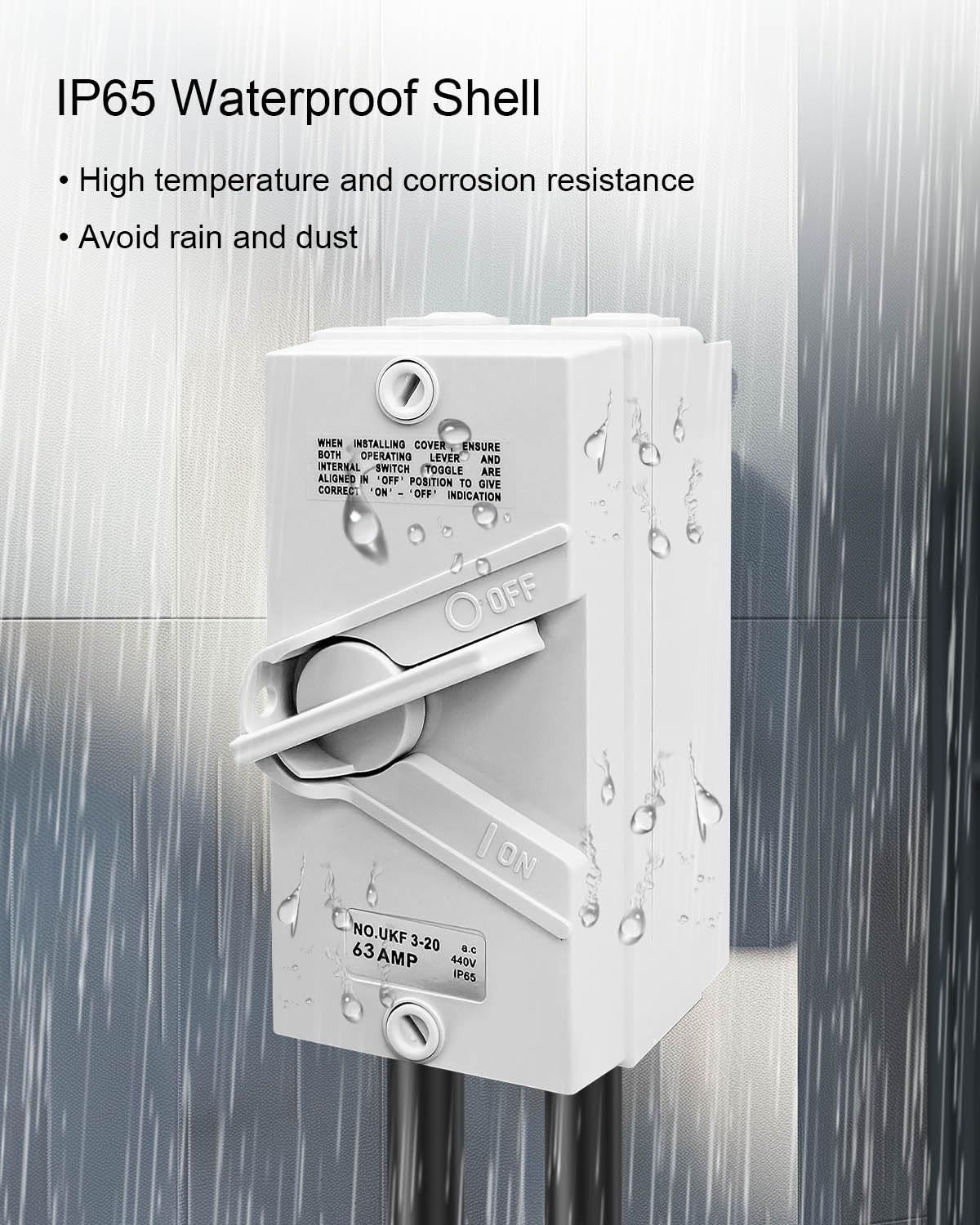 3 Pole Enclosed Motor Disconnect Switch 63A 440V, 3 Phase Electrical, IP65 Water
