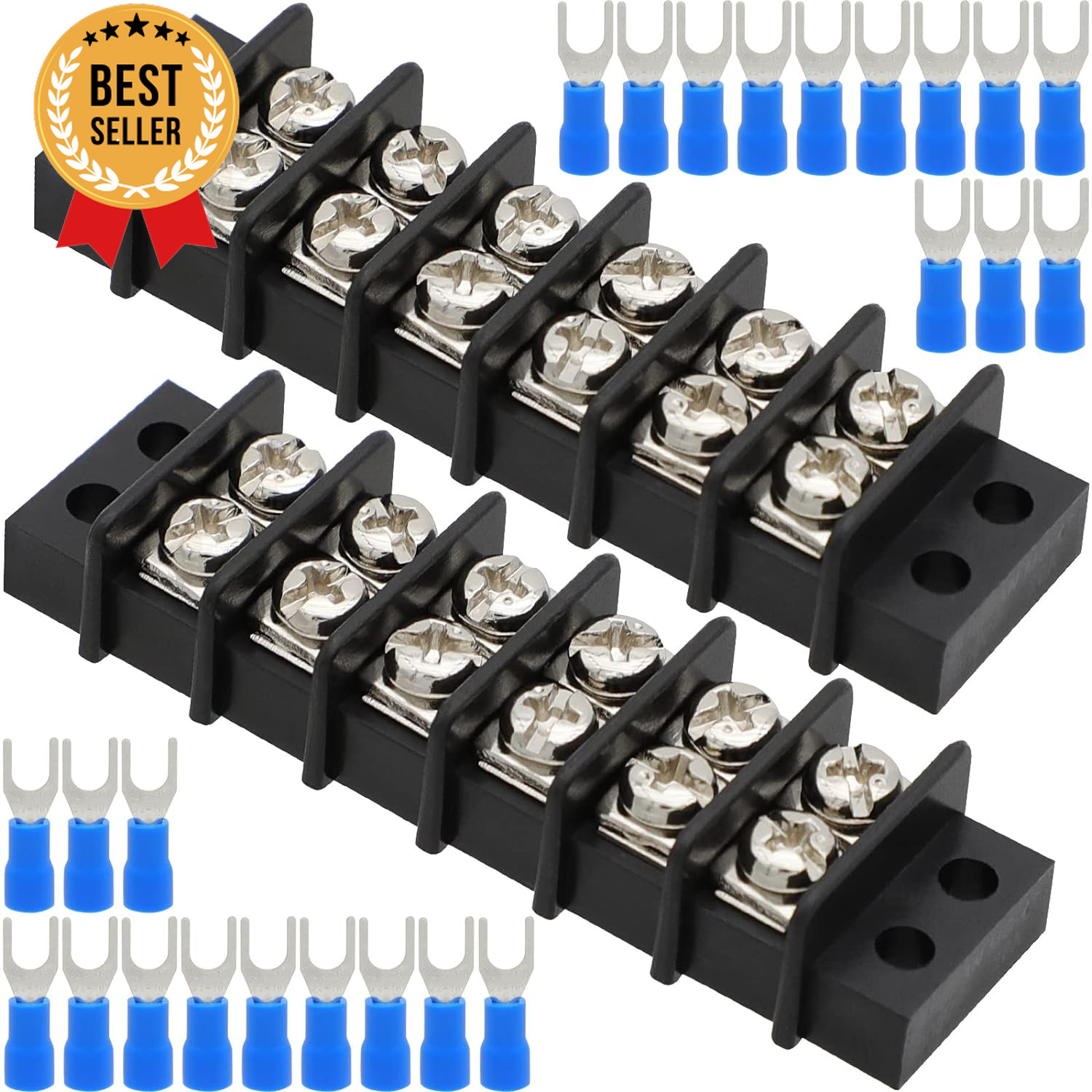 Terminal Block 2 Pack 6 Circuits 20-30A 200V-450V Dual Row Screw Terminals