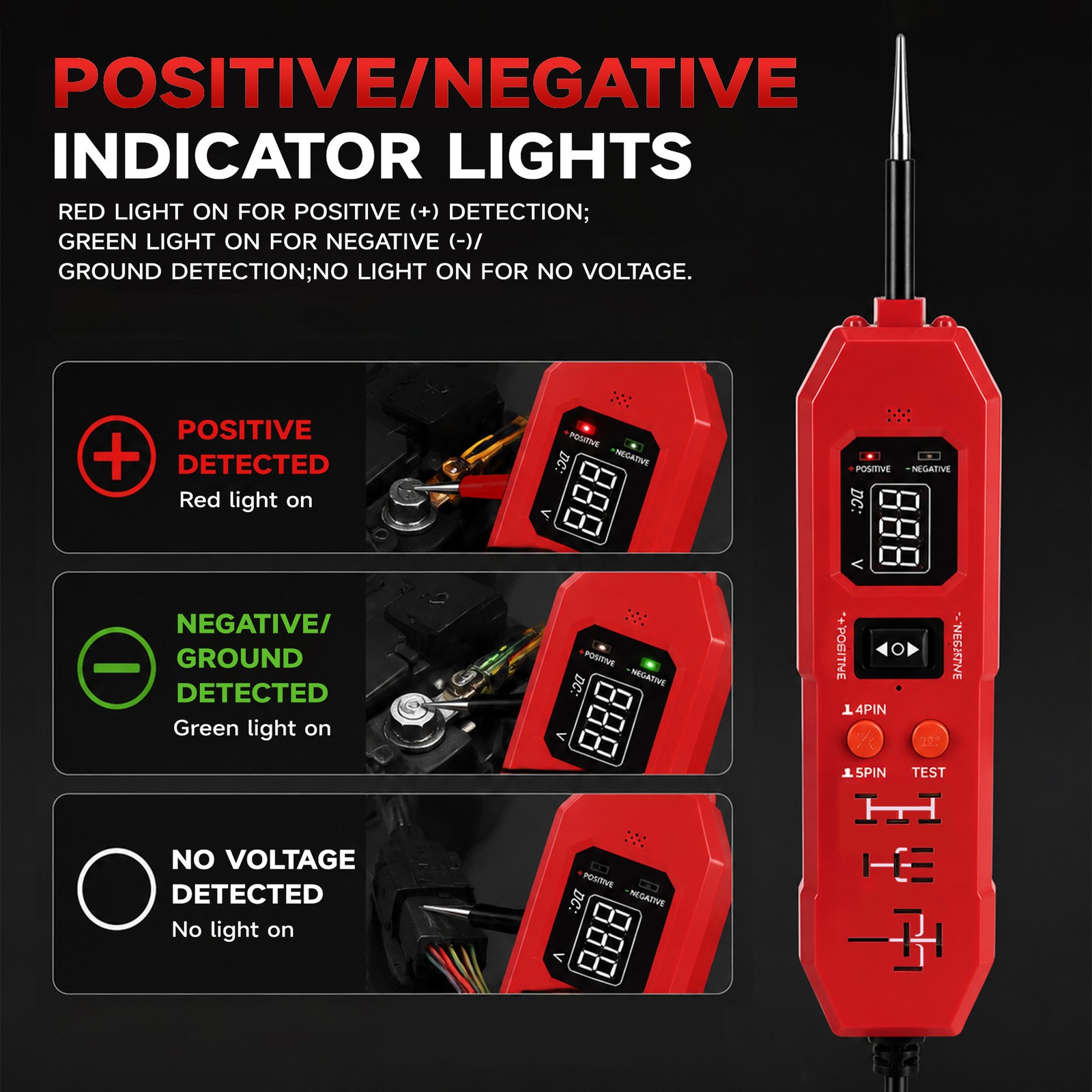 Upgraded DW833 Circuit Relay Tester 3-36V 4/5 Pin with LED Work Light