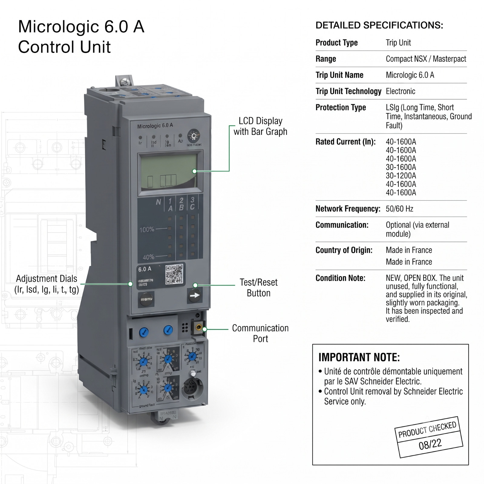 SCHNEIDER ELECTRIC 33073 MICROLOGIC 6.0A CONTROL UNIT NEW WITHOUT BOX
