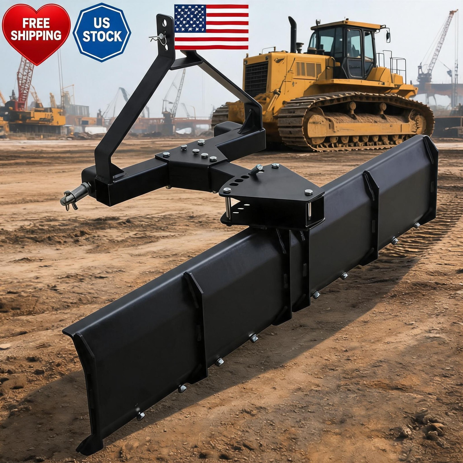 3-Point Rear Grading Blade for CAT 0 & CAT 1 Tractors 52″ Steel Farm Duty Heavy