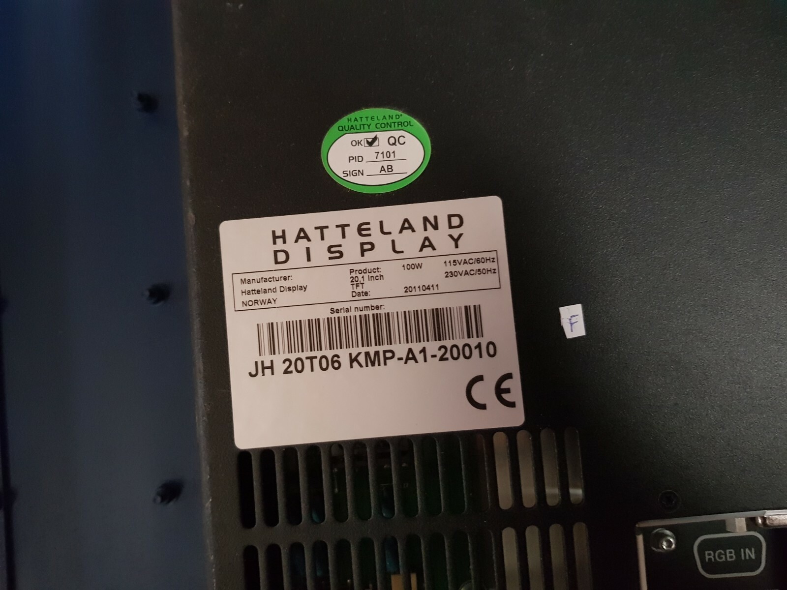 Hatteland Jh 20T06 Kmp-a1-20010 Display 20,1 Inch TFT