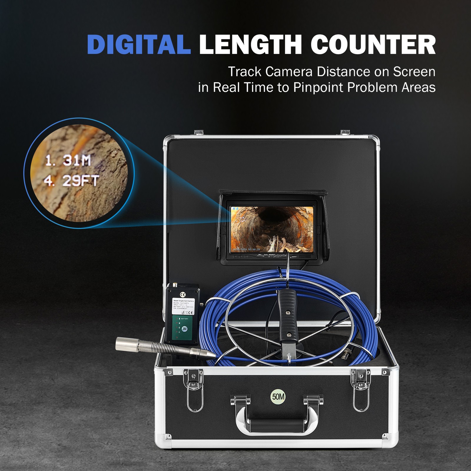 7 in. Self-Leveling Sewer Camera with Locator 164 ft. Cable IP68 Plumbing Camera