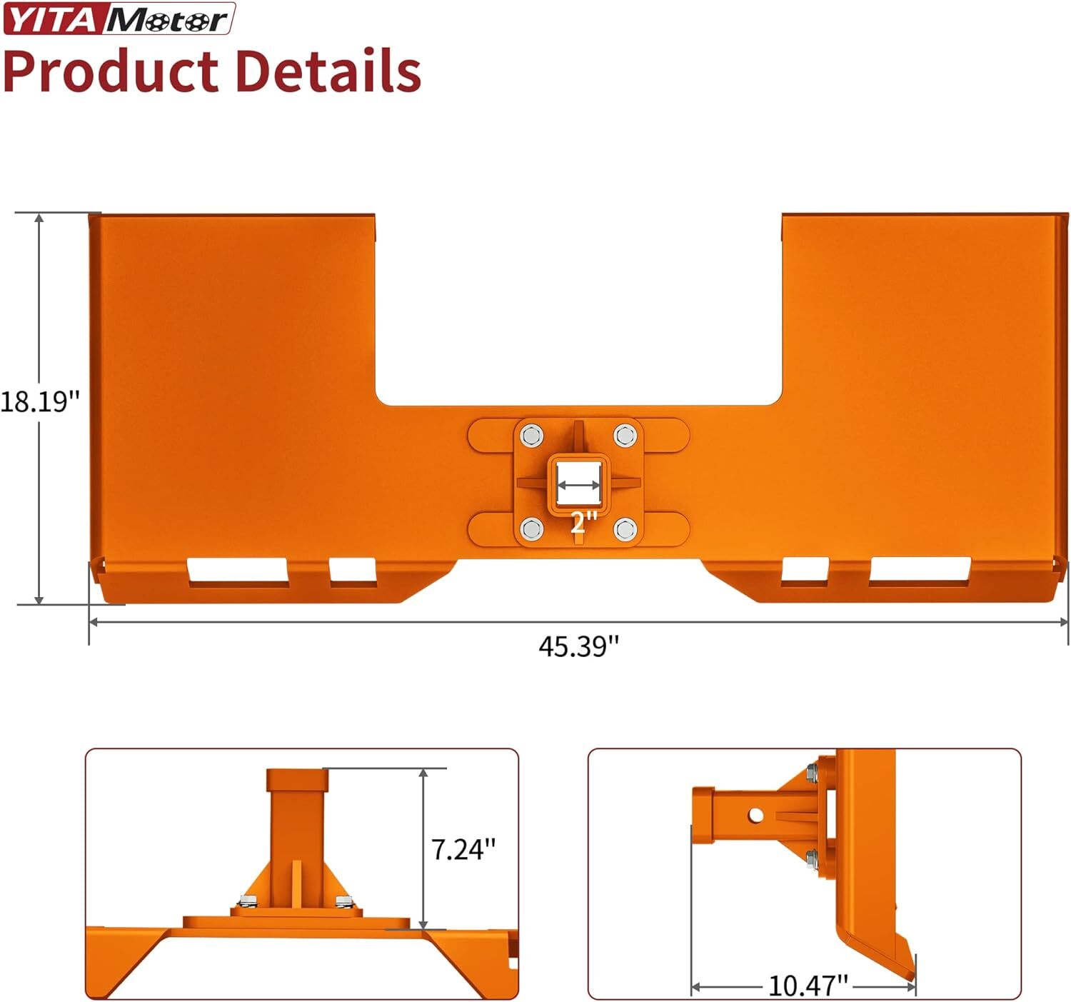 3/8″ Thick Skid Steer Mount Plate W/ 2″ Removable Trailer Hitch Receiver Orange
