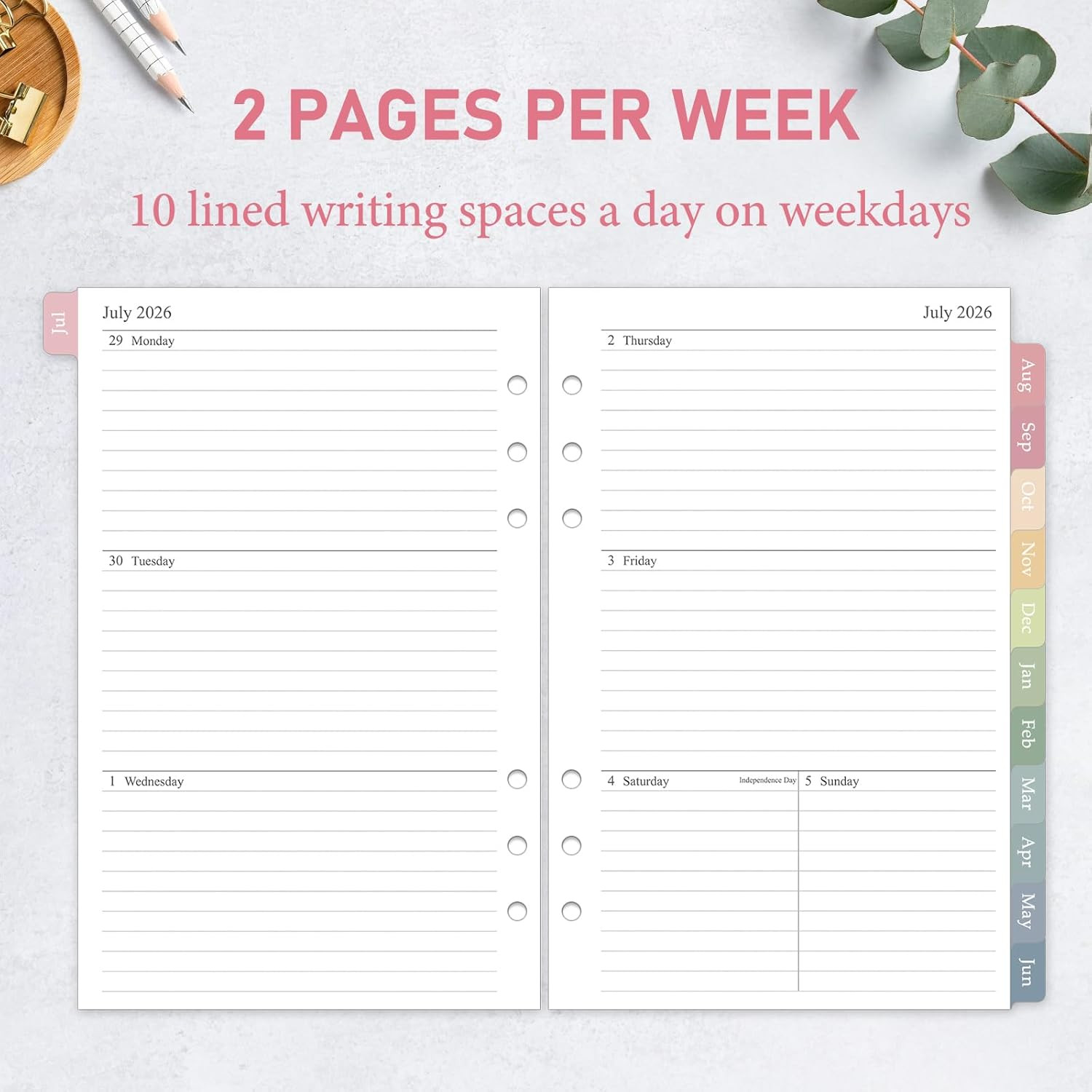 2026-2027 Weekly & Monthly Planner Refill for 6 Holes, A5 Medium Planner Inserts