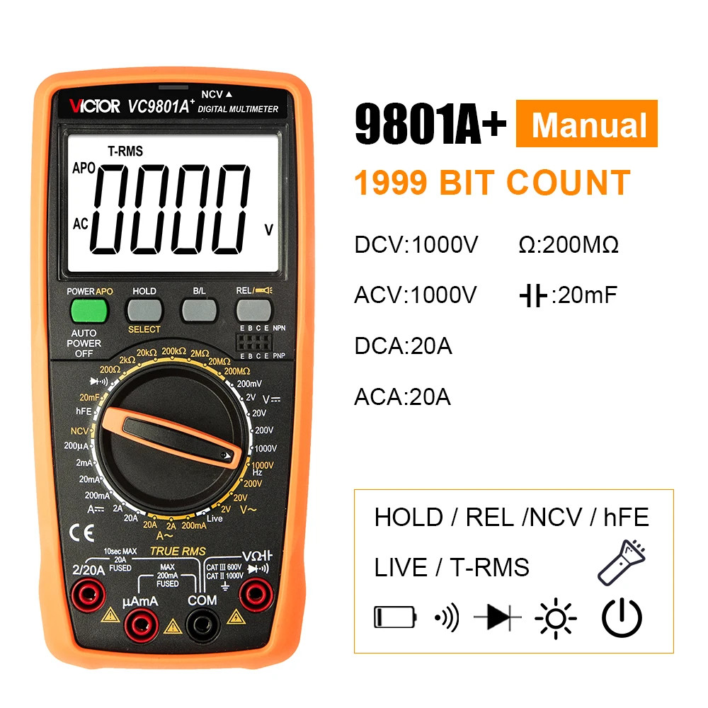 Digital Multimeter Voltage Tester Capacimeter Frequency Temperature Measuring