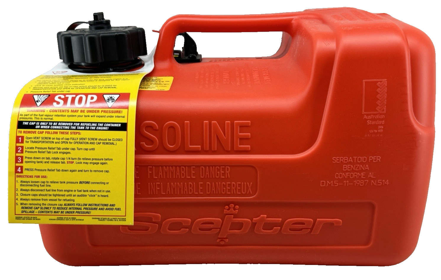 Scepter 3.2 Gallon Portable Marine Gas Can Boat Fuel Tank 2-Way Vented NEW