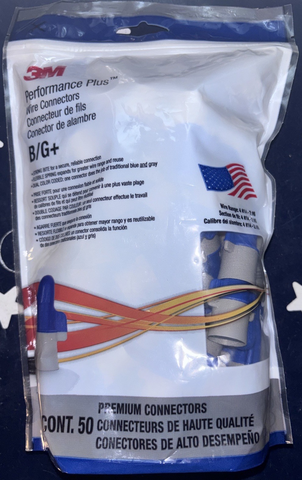 3M B/G+ Blue & Gray Wire Premium Connectors Performance Plus One Bag of 50