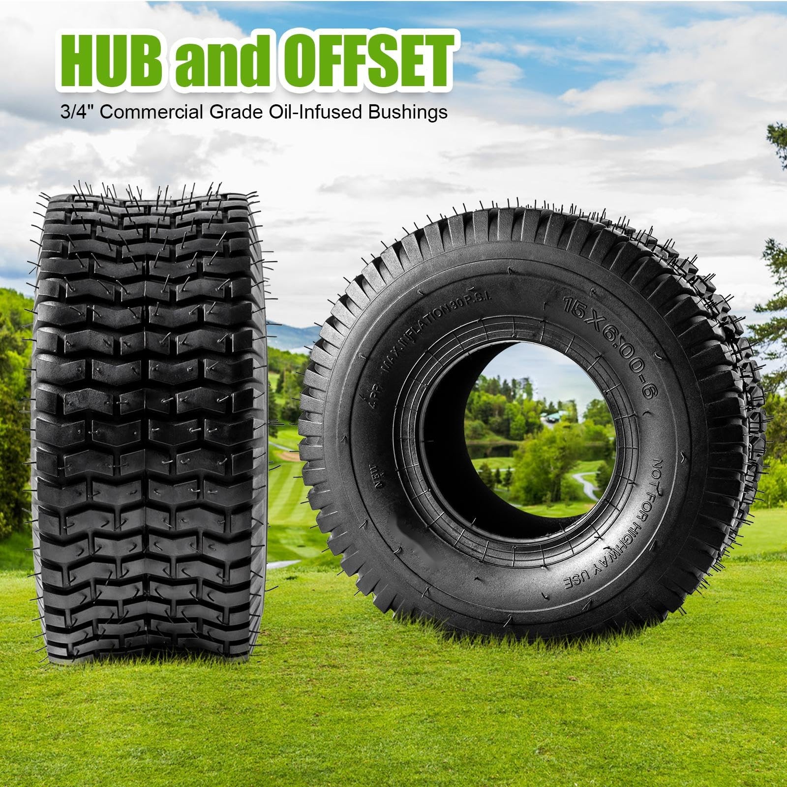 15×6.00-6 Lawn Mower Tire and Inner Tube Set 2 Pack TR-13 Straight