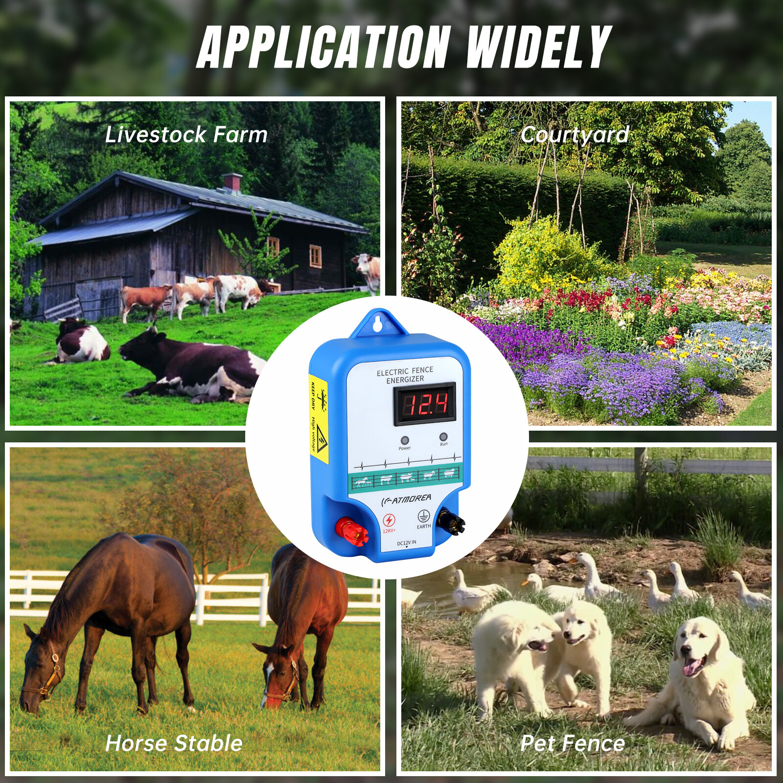 AC Powered Fence Charger LCD Display 2.5J Electric Fence Energizer for Livestock