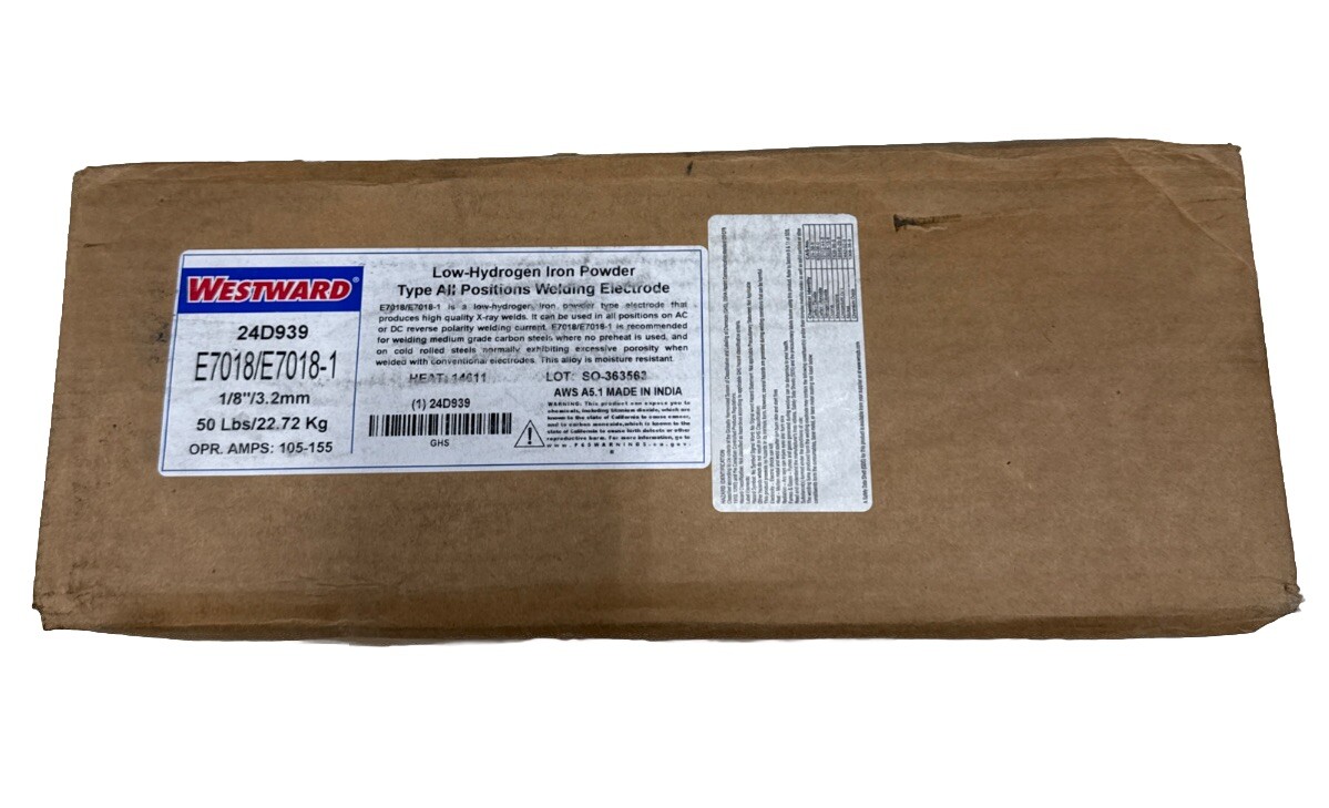 WESTWARD 24D939 Stick Electrode, Carbon Steel, 14” X 1/8”, 50-LBS (E7018)