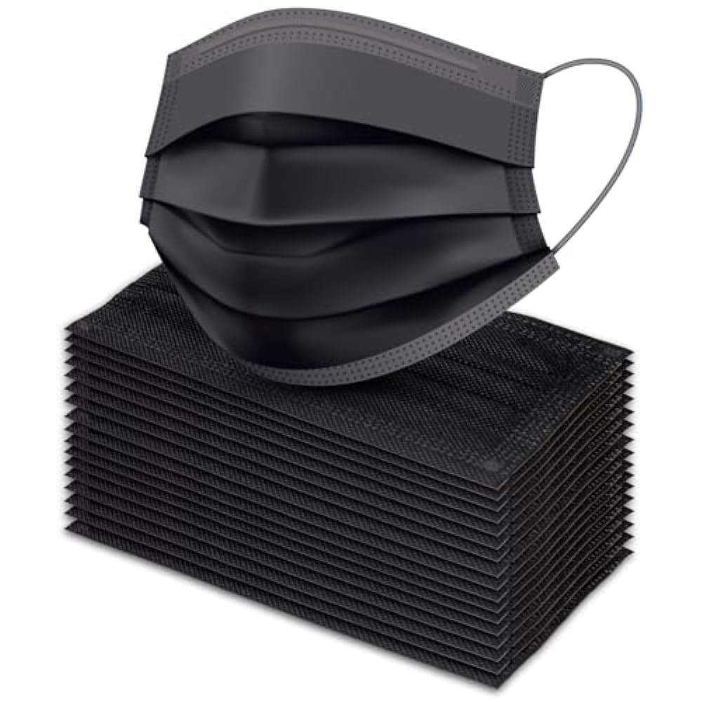 [Pack Of 100] Black Disposable Face Mask, 3-Ply 100 Count (Pack of 1),