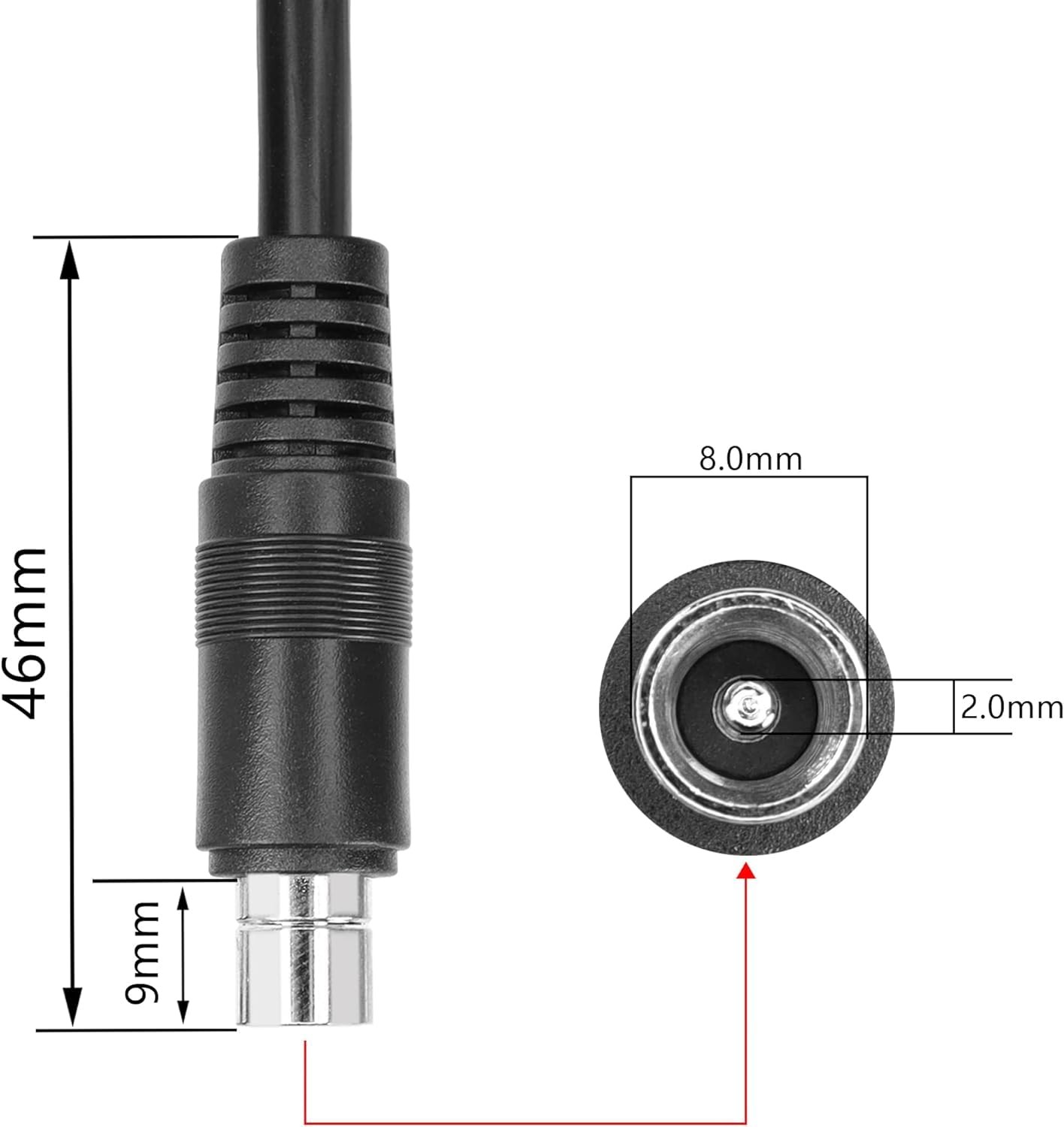 DC8020 Power Pigtails Cable 4.9FT 14AWG 8.0×2.0mm Male Plug Bare Wire 150cm