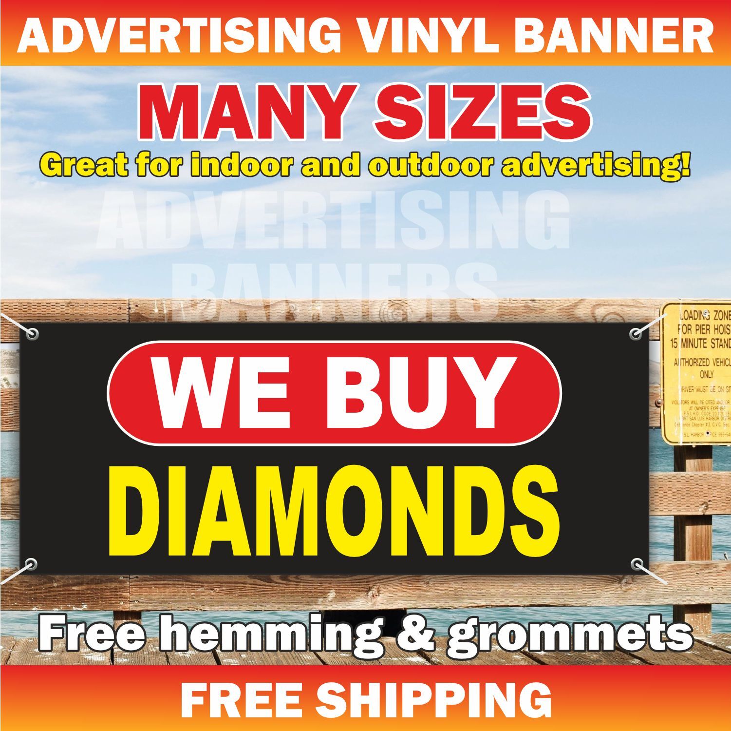 WE BUY DIAMONDS Advertising Banner Vinyl Mesh Sign gold silver pawn shop cash