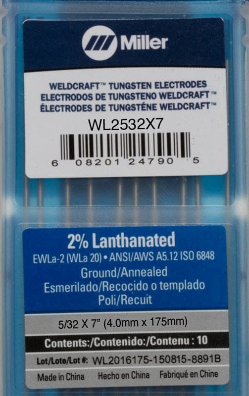 Miller Weldcraft WL2532X7 2% Lanthanated Tungsten Electrode 5/32 X 7″, 10 pack