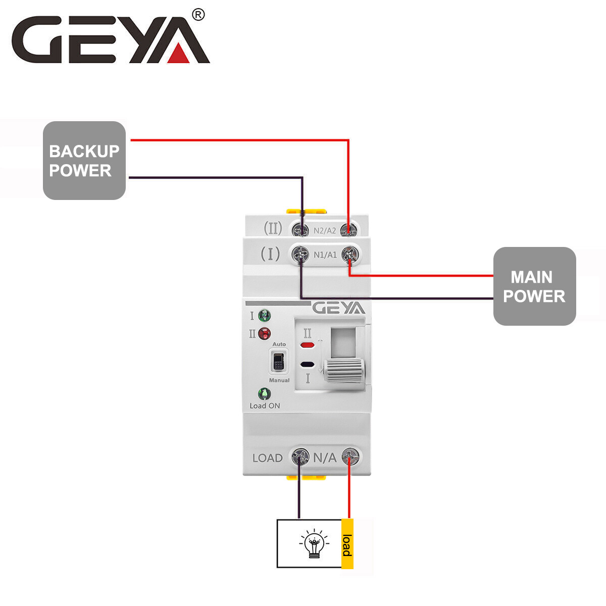 GEYA Mini Dual Power Automatic Transfer Switch 2P 63A 110V For Grid & Generator