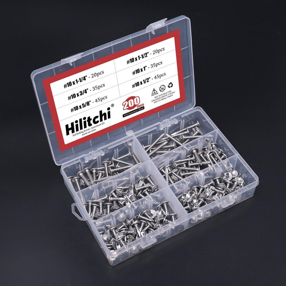 Hilitchi 410 Stainless Steel #10 Wafer Head Phillips Self Drilling Screws Sheet
