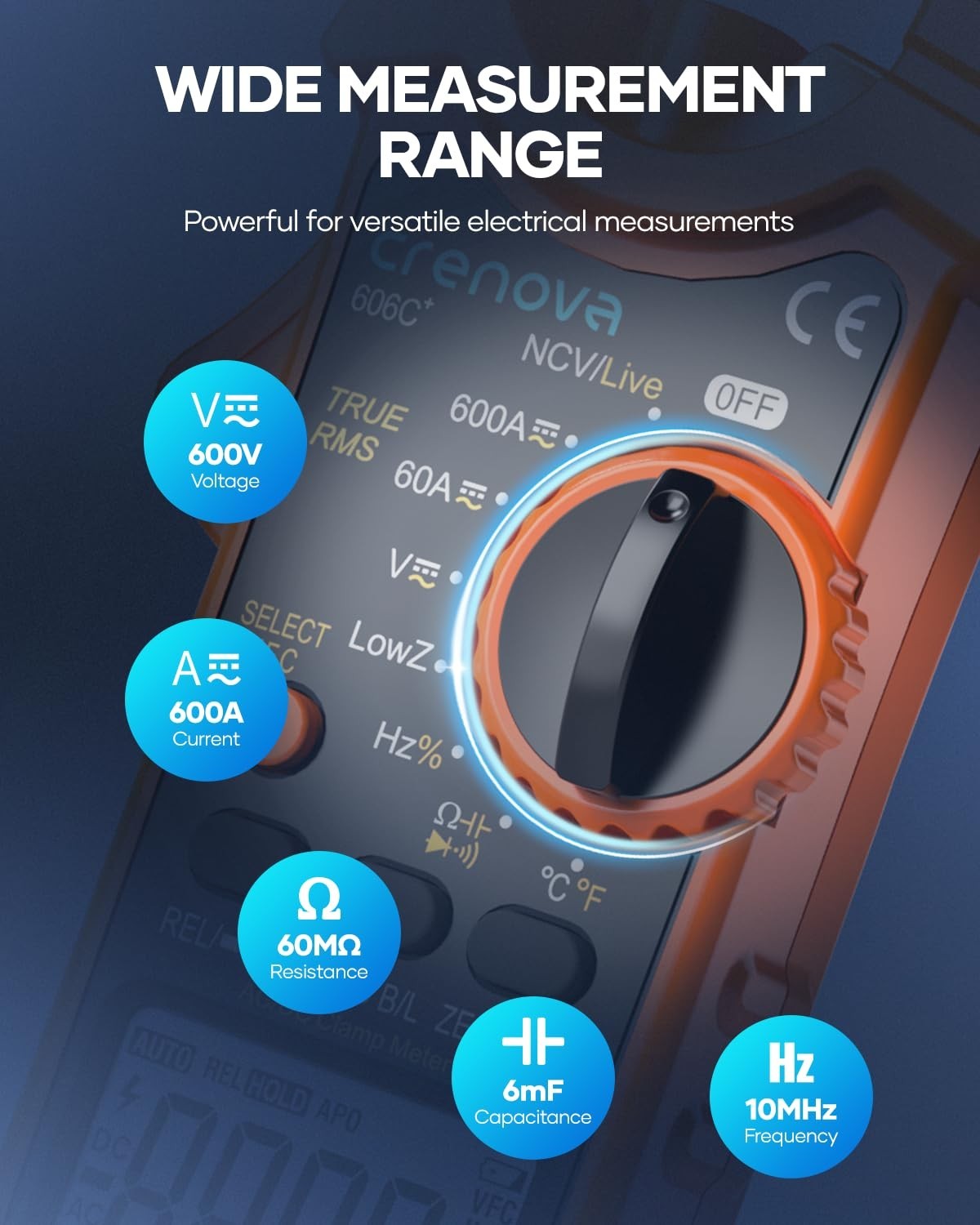 Crenova Clamp Meter Multimeter 6000 Counts TRMS Electrical Tester for AC/DC Curr