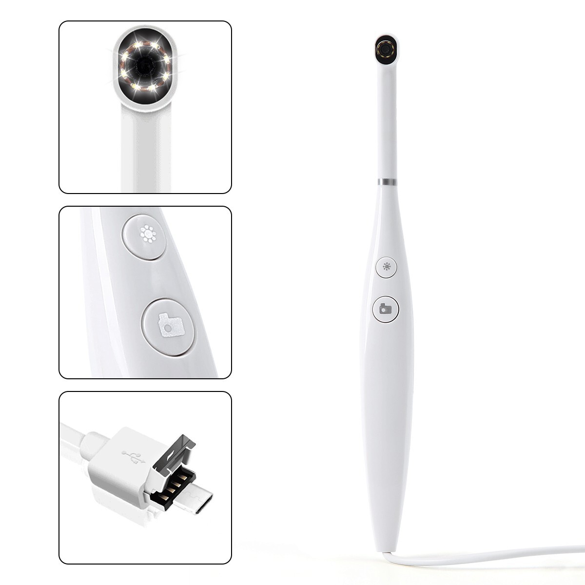 AZDENT Dental USB Intraoral Camera 8 LED Oral Endoscope 3-Speed Adjustment IPX5