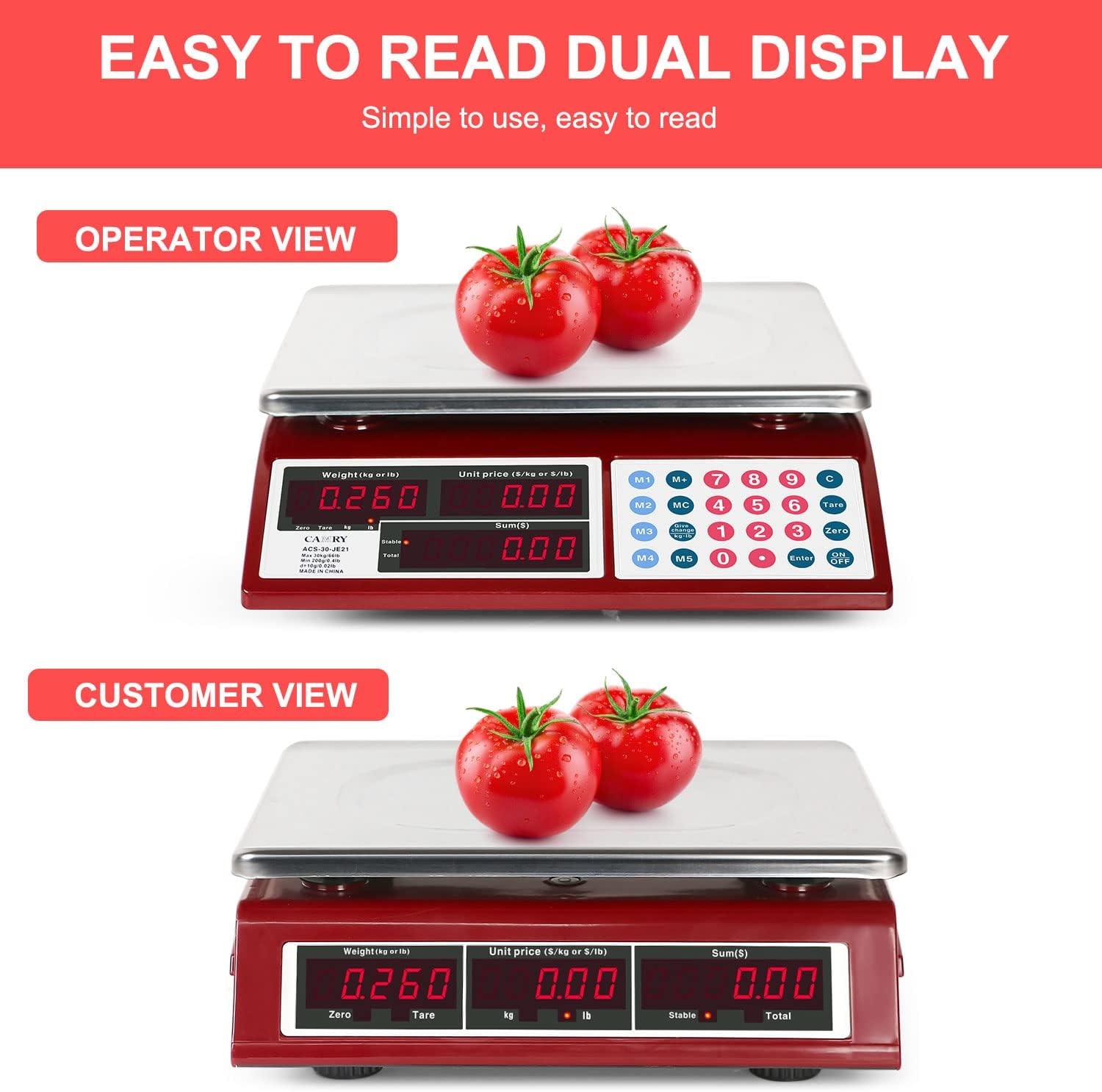 Price Computing Scale Commercial Food Scale 66lb / 30kg Fruit Meat Produce Dual