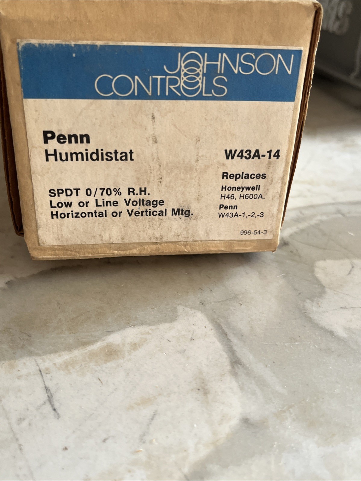 JOHNSON CONTROLS PENN W43A HUMIDISTAT CONTROL Free Shipping USA