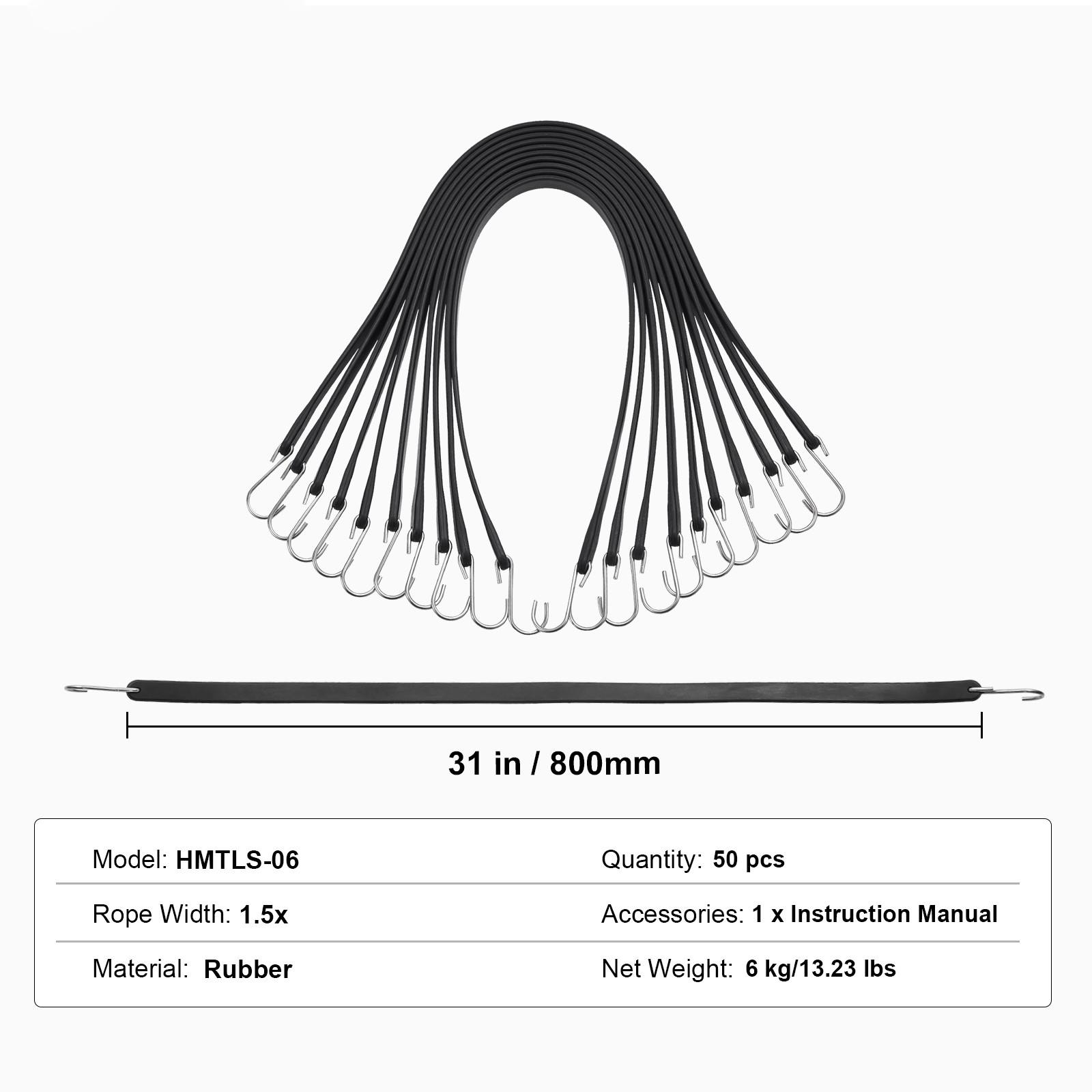 VEVOR 50 Pack 31″ Rubber Bungee Cord Set Heavy Duty Bungee Straps w/S-Hook