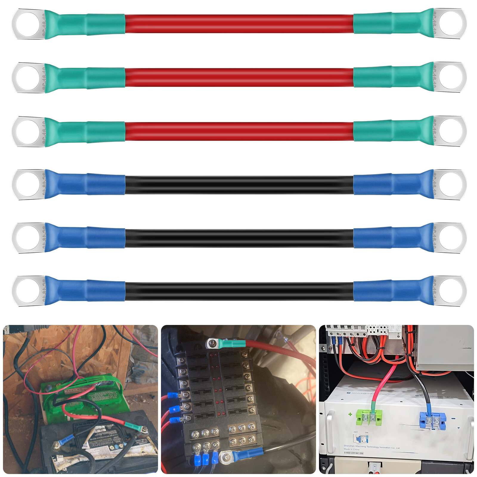 6AWG Battery Inverter Cables 12V 30cm/12in w/ 3/8″ Terminals for Power System