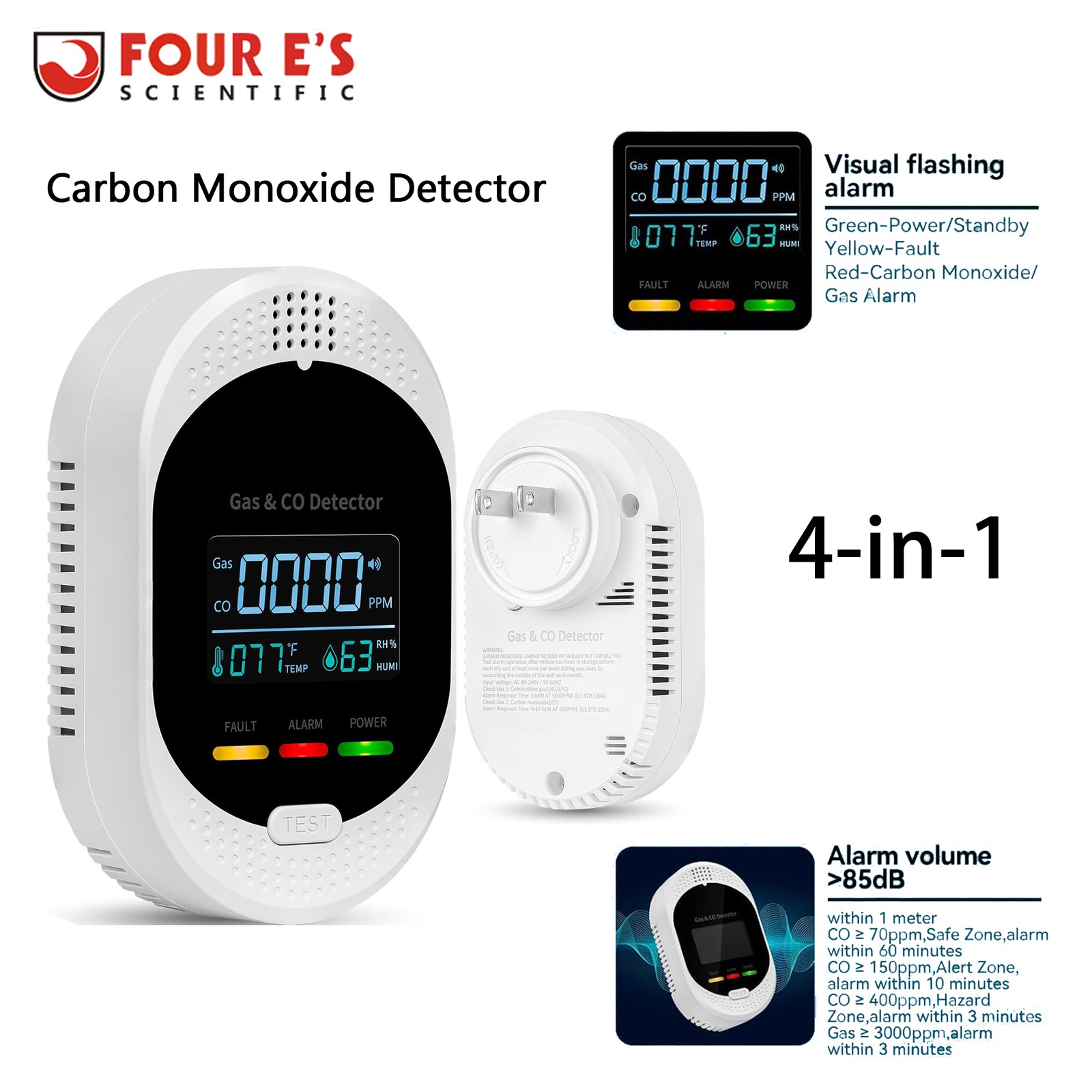 4in1 Carbon Monoxide Detectors Alarm Gas Detector Humidity Temperature Detectors