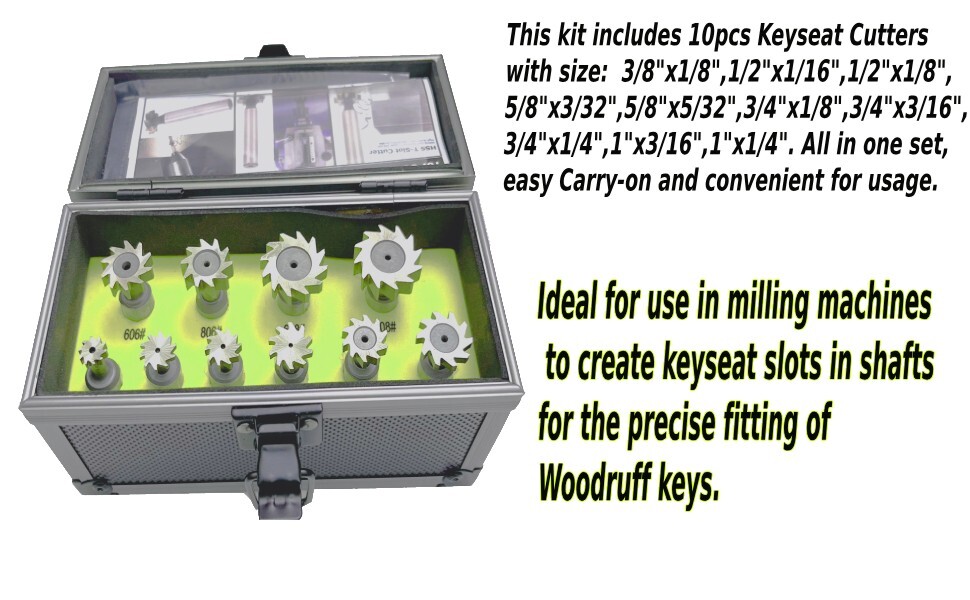 HSS M2 Woodruff Keyseat Milling Cutter Set 1/2″ Shank Metalworking Cutting-10Pcs