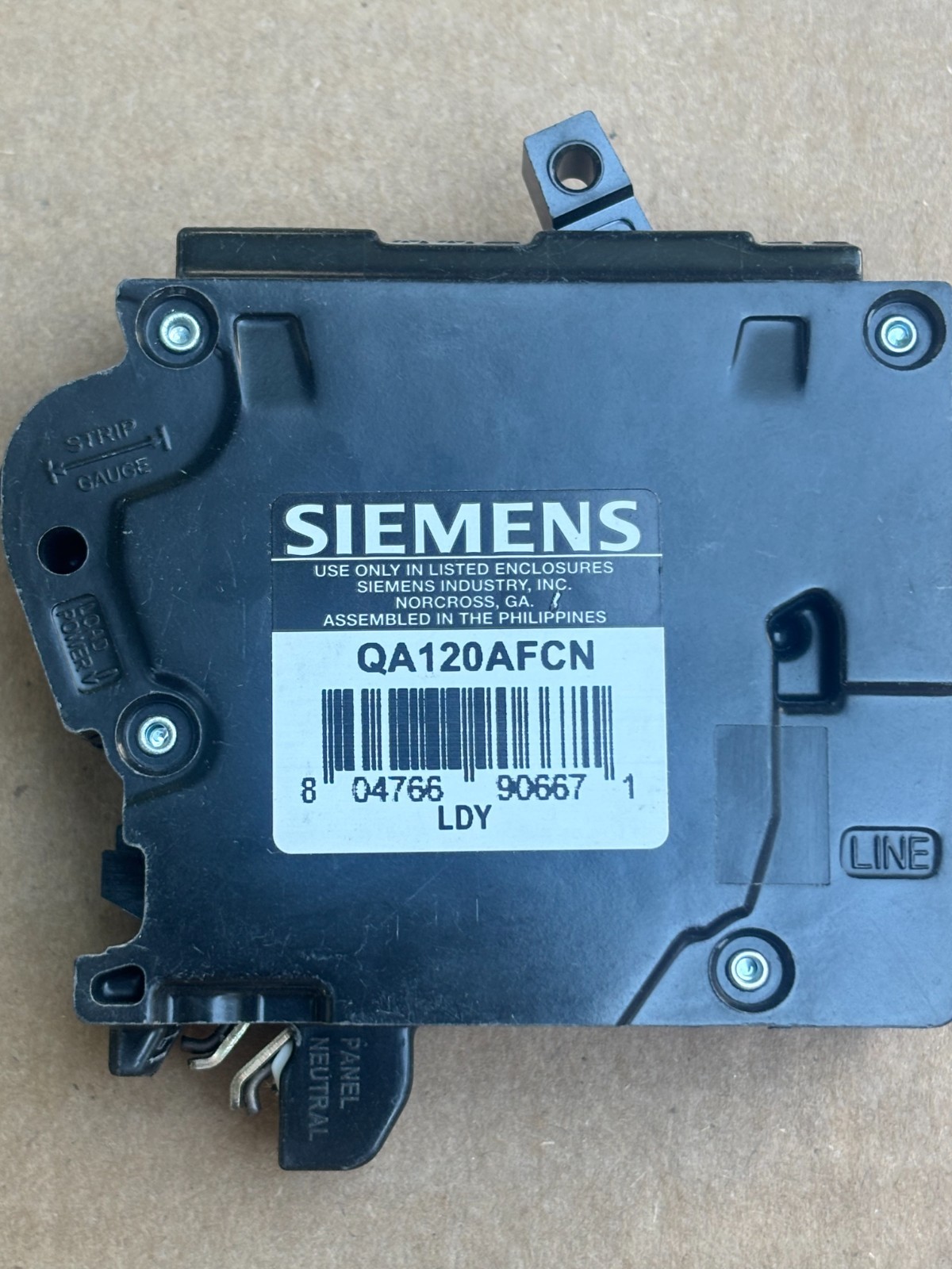 NEW – NO BOX – SIEMENS QA120AFCN 1POLE 20AMP AFCI ARC FAULT BREAKER PLUG ON NEUT