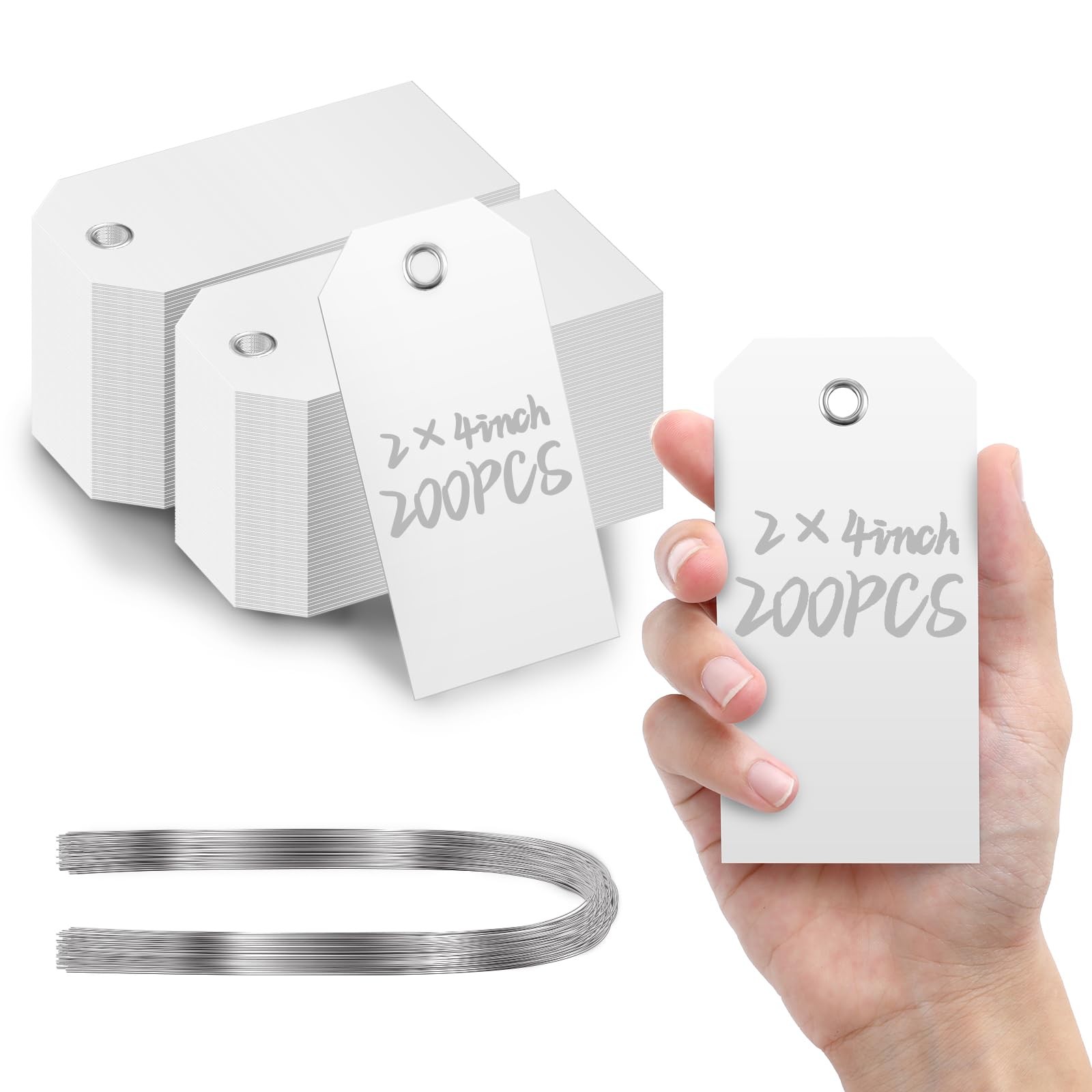 200 Pcs Large Plastic Shipping Tags with Wire Attached Heavy Duty Blank Water…