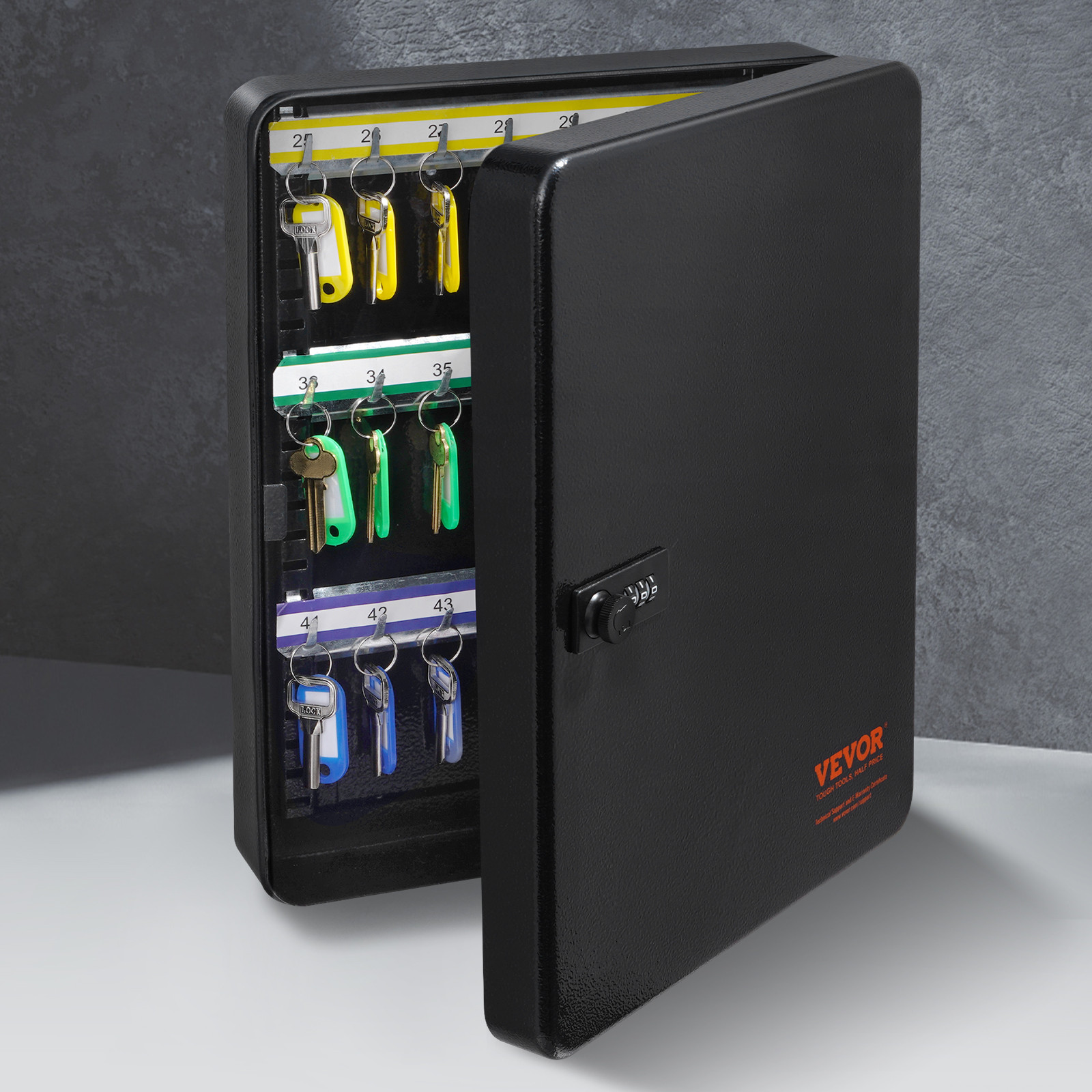 VEVOR 48-Key Cabinet Key Safe with Combination Lock & Keys Adjustable Racks