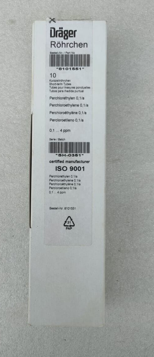 DRAGER PERCHLOROETHYLENE 1/A 0.1…4 PPM 8101551 GAS DETECTION TUBE EXP-01/2026