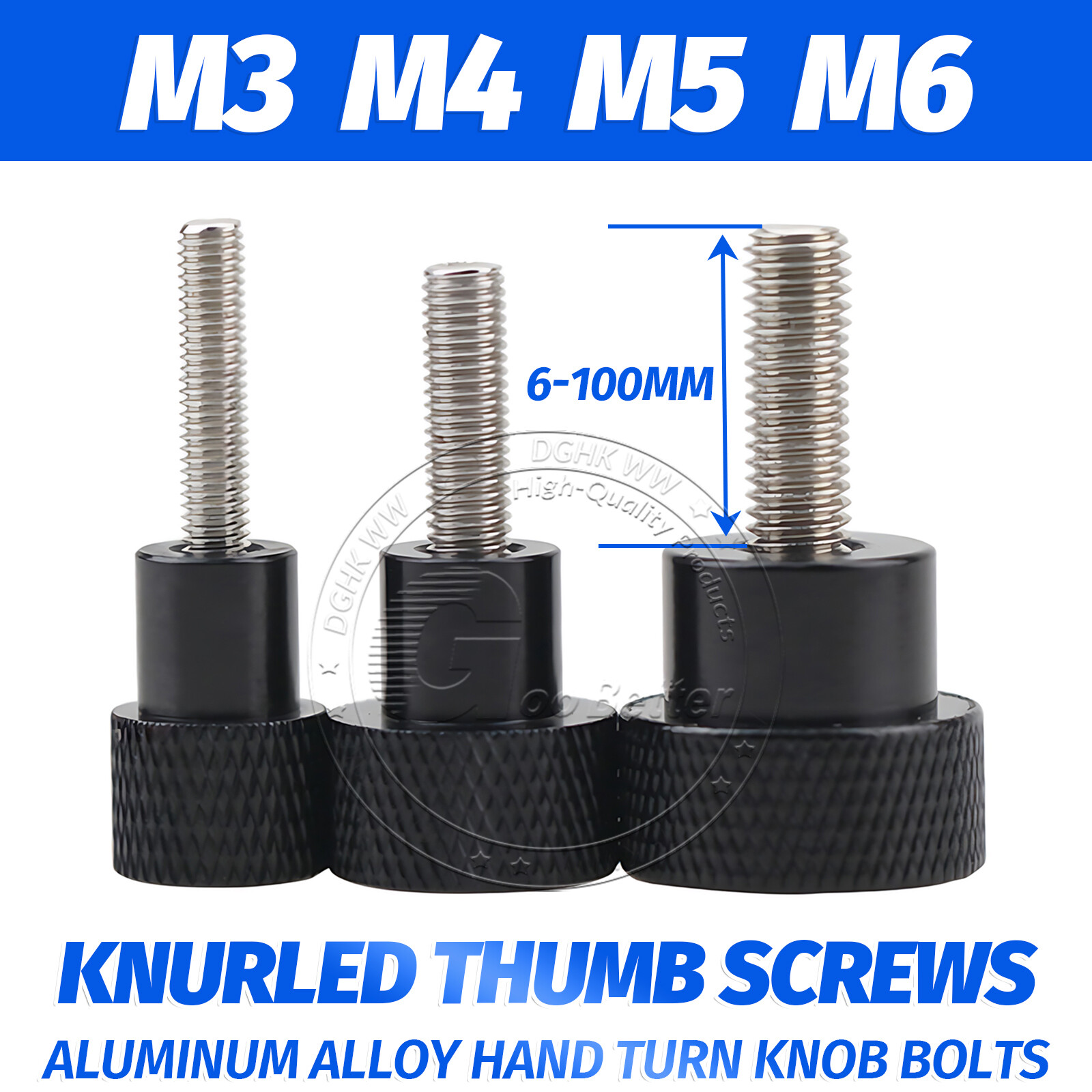 M3-M6 Grip Knob Knurled Thumb Screw Hand Turn Knob Bolt Door Handle Screw Black