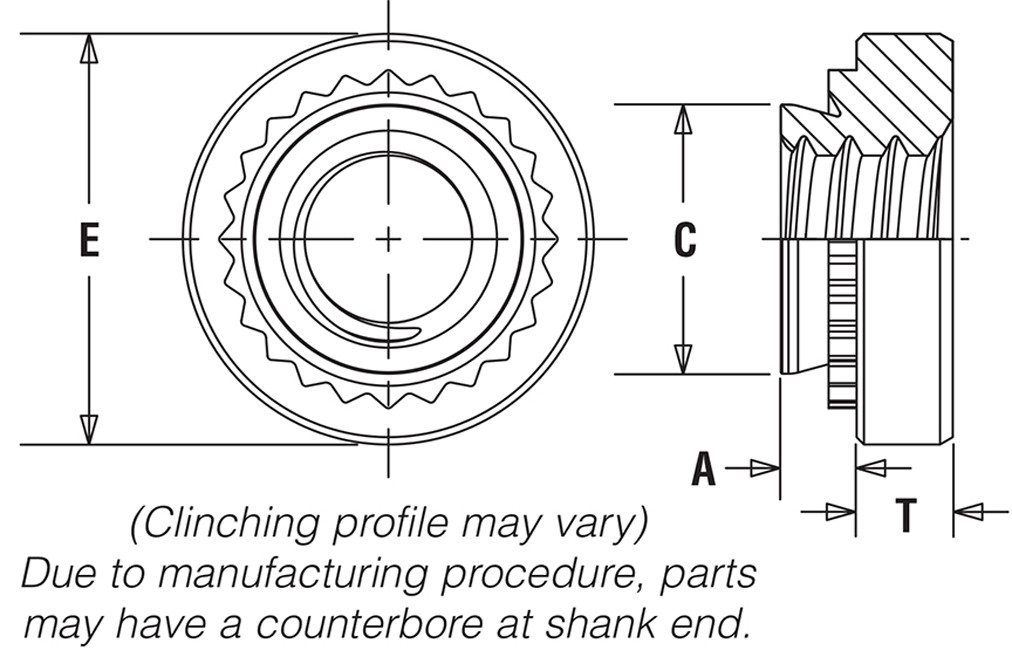 25 Pack 10-24 Pem Self-Clinching Nuts Press-In Sheet Metal Fasteners SS-024-2ZI