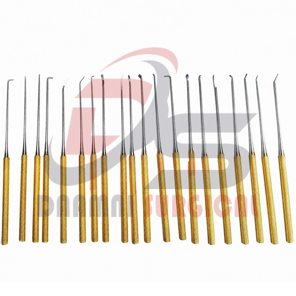 Rhoton Micro Dissector Set 20 Pieces with Gold Neurosurgery Surgical Instruments