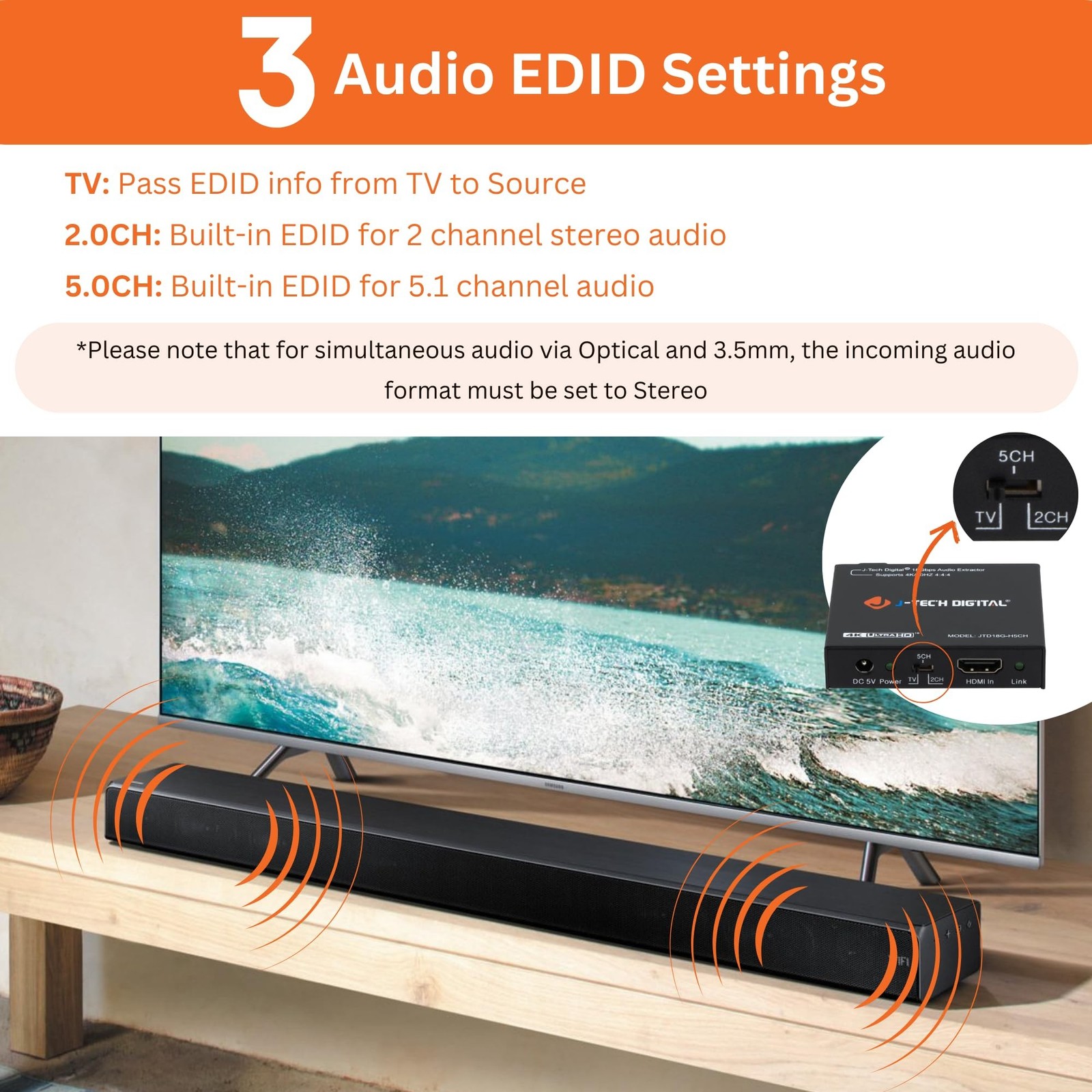 J-Tech Digital 4K 60HZ HDMI Audio Extractor Converter SPDIF + 3.5MM Output Su…