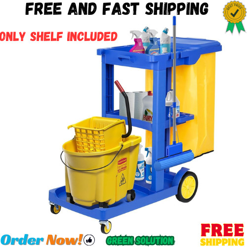 Commercial Janitorial Cart, 3-Shelf Housekeeping Cart with 22 Gallon Vinyl Bag