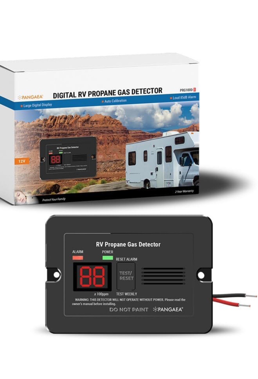 PANGAEA Digital RV Propane Gas Detector with 85dB Loud Alarm, DC 12V, for Traile
