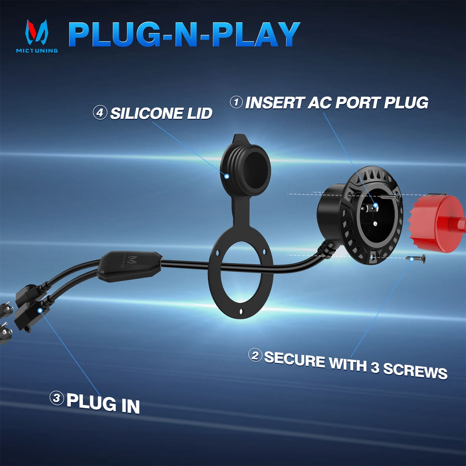 20″ 20A 125V AC Port Plug with 5-in-1 T-Blade Adapter RV Shore Power Inlet Plug