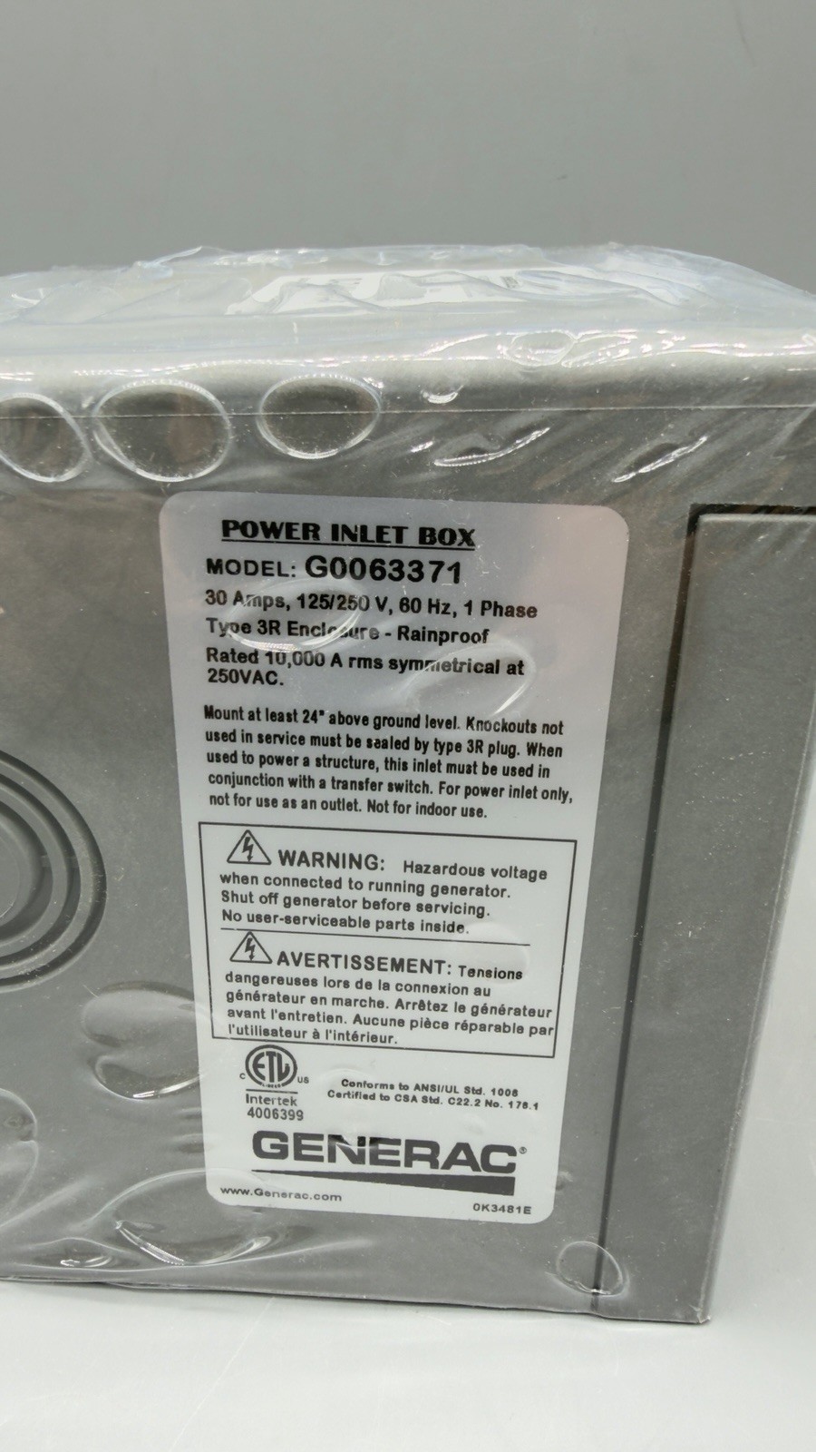 Generac 30A Outdoor Generator Power Inlet Box 6337 NEW Sealed!