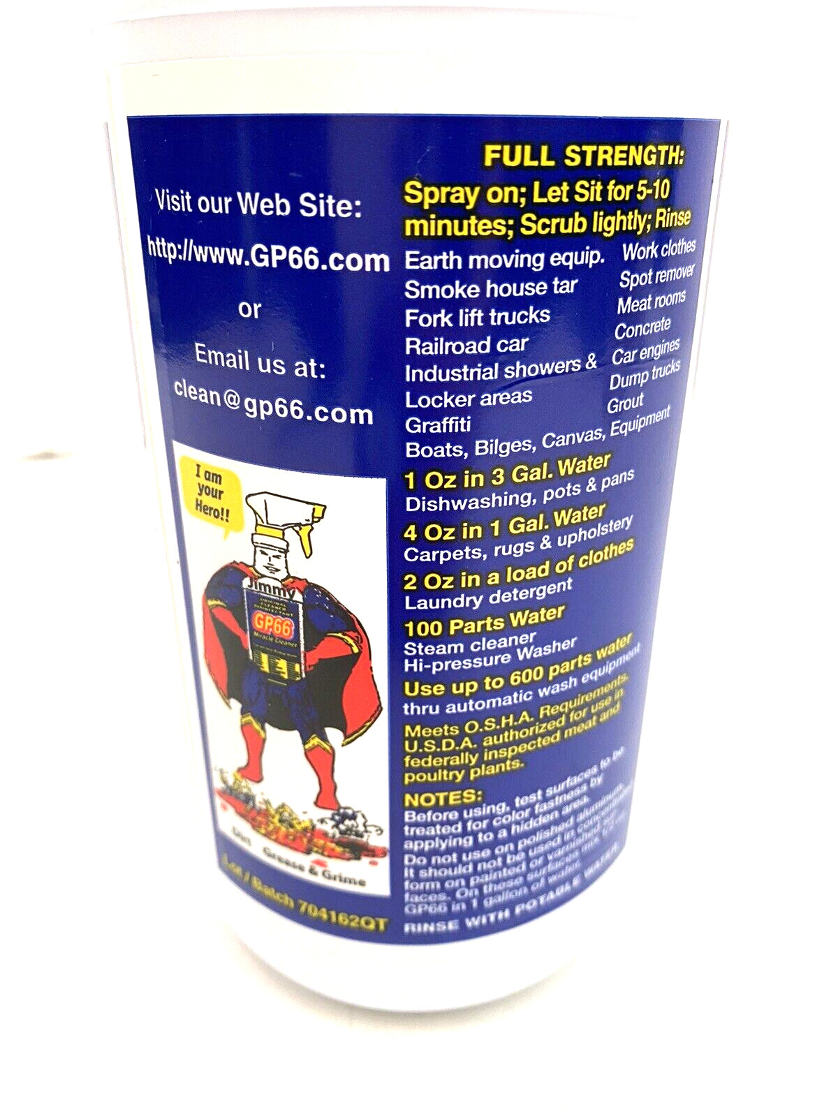 GP66 Green Miracle Cleaner Quart Cleans Over 1,000 Surface Types 1 oz to 1 gal